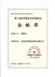 智鸿环境科技邹振生荣获中国技术市场金桥奖先进个人